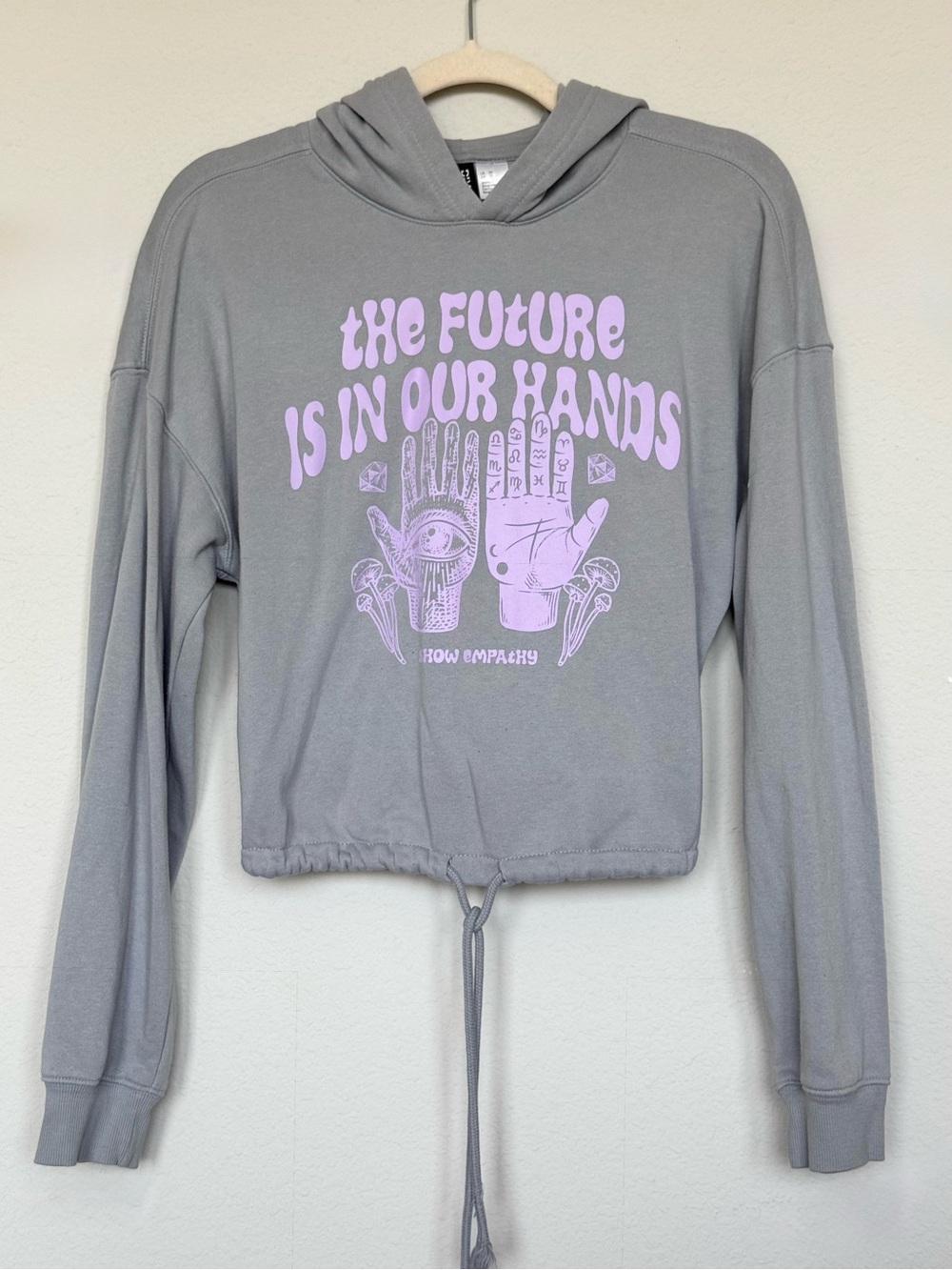 H&M Divided Graphic Cropped Hoodie XS Gray